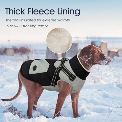 IECOii Dog Coat with Harness Built in - Black, Large - Waterproof Winter Coat, Fleece Lined Snow Jacket for Dogs - color: Black, size: Large(Chest:24.4 in)