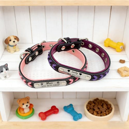 Personalized Dog Collar, Braided Custom PU Leather Dog Collars with Name and Phone Number Engraved Nameplate for Small Medium Large Dogs (Dog Collar)
