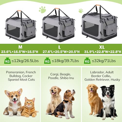 Morpilot 24-inch Portable Collapsible Dog Crate: Travel Dog Crate Soft-Sided for Small Dogs up to 27lbs, with Foldable Bowl, Shoulder Strap & Storage Pockets, Grey - size: 23.6"L x 16.5"W x 16.5"H