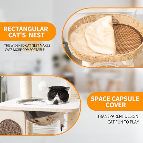 Modern Cat Tree for Indoor Cats with Sisal Rope Scratching Posts, Hand-Woven Cat Condo & Top Perch, Space Capsule Cats Nest, Cute Cat Tree with Interactive Cat Toy - color: SCT001 new