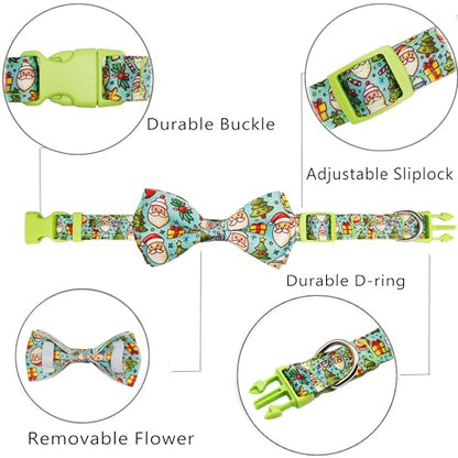 Christmas Dog Collar Collars with Bow Tie, Mint Santa Claus & Gift Pattern for Small Medium Large Dog Pets Puppies - color: Christmas Treats, size: Medium-(12.5-20") Neck * 3/4" Wide