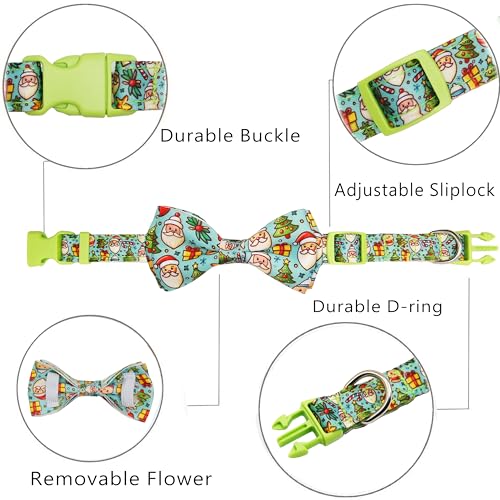 Christmas Dog Collar with Bow Tie, Mint Santa Claus & Gift Pattern for Small Medium Large Dog Pets Puppies - color: Christmas Treats, size: Large-(16-27") Neck * 1" Wide