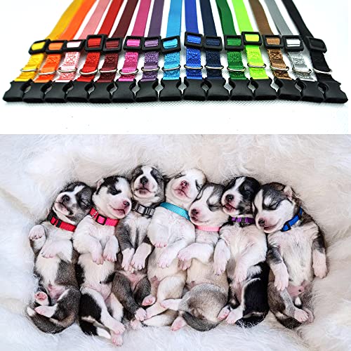 Puppy ID Collars,15 PCS Identification Soft Nylon Puppy Collars, Adjustable Breakaway Safety Whelping Litter Collars for Newborn Puppies Kitten – Set of 15 (Medium 8.5" - 13.0") - size: Square Button M (Pack of 15)