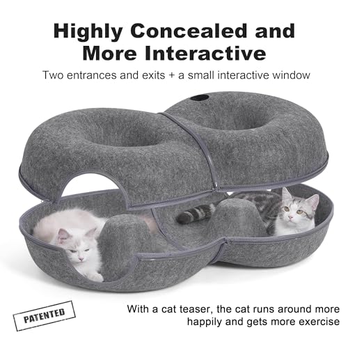 8-Shaped Large Cat Tunnel Bed for Indoor Cats, Infinite Circulation Peekaboo Cat Cave with 12 Toy Balls, Cat Donut Tunnel for Cats up to 30 Pounds (Dark Grey, L 38x24x11in) - color: Dark Grey