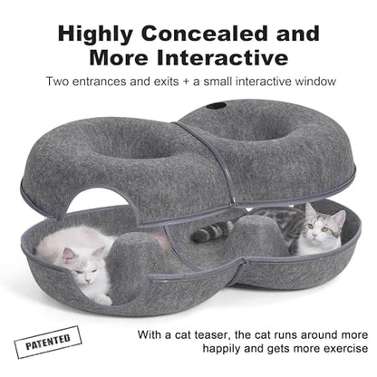 8-Shaped Large Cat Tunnel Bed for Indoor Cats, Infinite Circulation Peekaboo Cat Cave with 12 Toy Balls, Cat Donut Tunnel for Cats up to 30 Pounds (Dark Grey, L 38x24x11in) - color: Dark Grey
