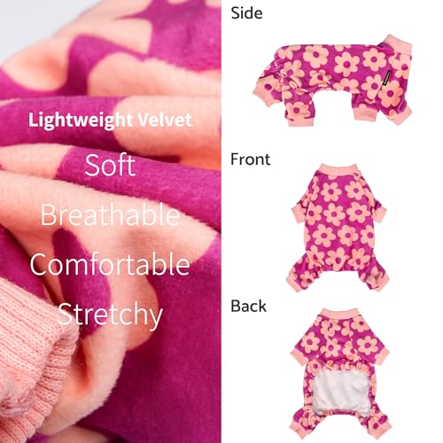 Fitwarm Flower Fleece Dog Pajamas, Warm Winter Dog Clothes for Small Dogs Girl, Cozy Pet Onesie with Feet, Pink, Medium - color: Flower, size: Medium