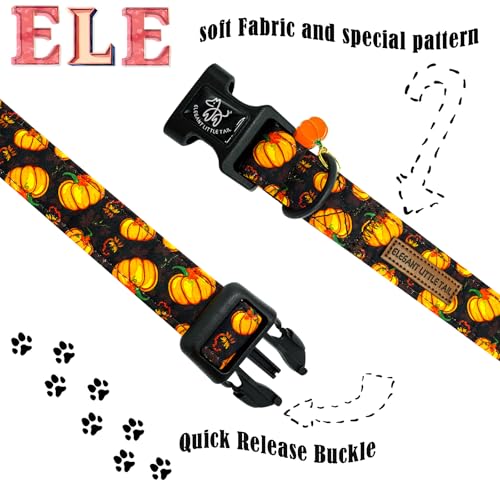 Elegant little tail Halloween Dog Collar, Pumpkin with Maple Leaf Print Fall Pet Collars Cotton Soft Sturdy Puppy Collars Holiday Female Adjustable Collar for X-Small Puppy - color: Fall-Black Pumpkin, size: X-Small (Pack of 1)