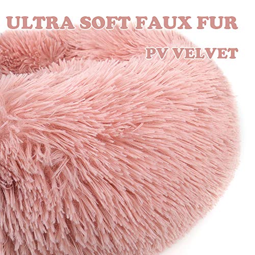 otoez Kitten Puppy Bed Extra Small XS Round Dog Cat Beds Anti Anxiety Plush Pet Calming Donut Bed with Non-Slip Waterproof Bottom, Washable (15.7", Pink) - color: Pink, size: 15.7"