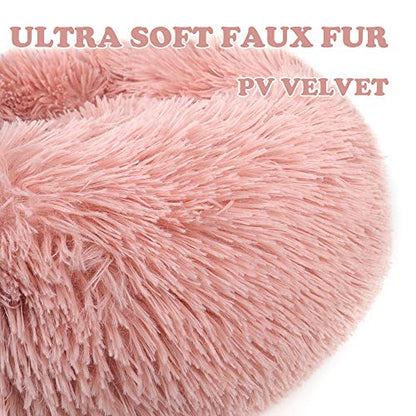 otoez Kitten Puppy Bed Extra Small XS Round Dog Cat Beds Anti Anxiety Plush Pet Calming Donut Bed with Non-Slip Waterproof Bottom, Washable (15.7", Pink) - color: Pink, size: 15.7"