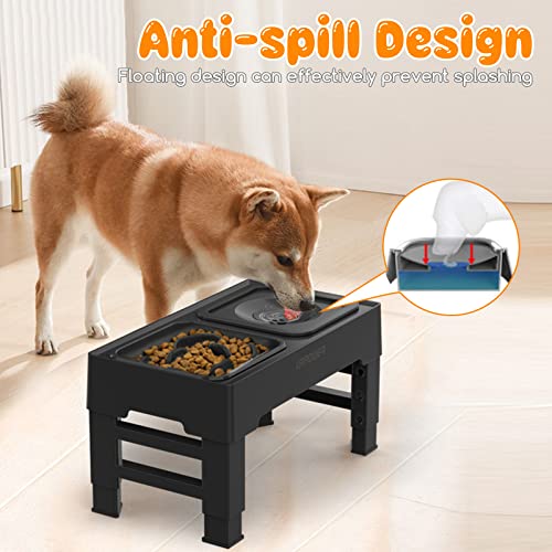 URPOWER 2-in-1 Elevated Slow Feeder Dog Bowls with No-Spill Water Bowl, 4 Height-Adjustable Raised Dog Bowls, Non-Slip Food and Water Bowls with Stand for Small, Medium, Large Dogs, Cats and Pets - color: Black, size: Slow Feeder