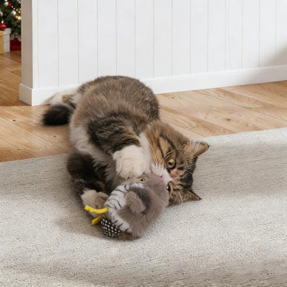 Cat Toys Flapping Bird Cuckoo, Touch Activated Interactive Cat Kicker with 3 Modes, Catnip Pouch, Type-C Rechargeable, Realistic Chirping, Self-Stop, Washable Fur Cover