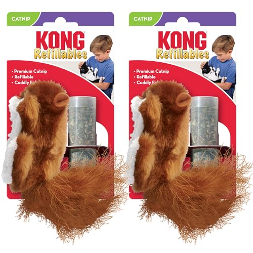 KONG Refillables Catnip Toys, Assorted 2-Pack – Plush Cat Toys with Refillable Catnip Pouch & Premium North American Catnip (Squirrel 2 Pack) - color: Squirrel 2 Pack