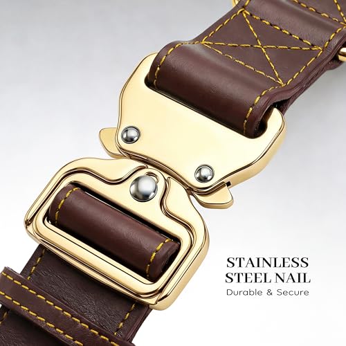 AssuredLock Leather Dog Collar, 1.5” Wide, Smooth Quick-Release Buckle with Adjustable Design, Heavy-Duty Handcrafted Collars for Large Dogs, Brown Gold-L - color: Brown-Gold, size: 17-28.5 In