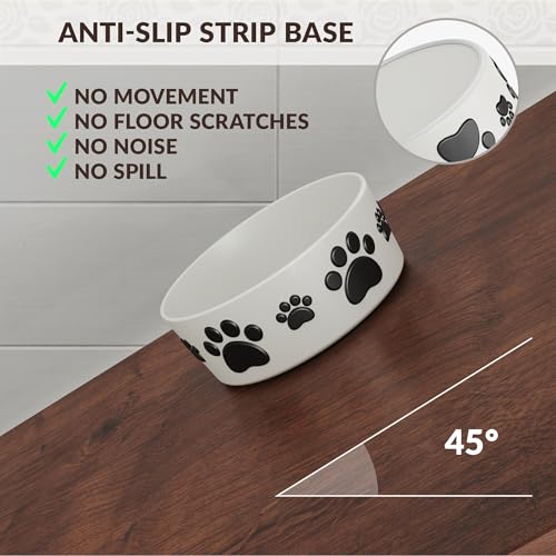 Ceramic Dog Bowls for Medium Size Dogs - 6.5'' Round × 2.5 Tall Dog Food & Water Bowl Set of 2 - Medium Ceramic Bowl with Anti-Slip Rings - Food and Water Bowls with 3 Cups Capacity - size: 6.5in
