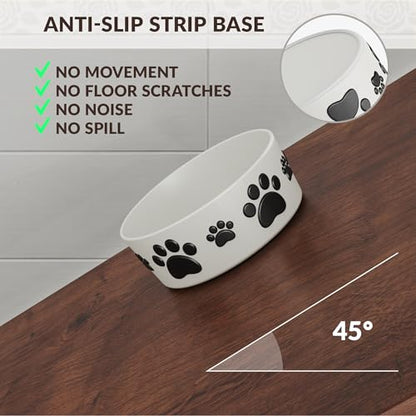 Ceramic Dog Bowls for Large Dogs - 7.5'' Round × 3'' Tall Dog Food & Water Bowl Set of 2 - Large Ceramic Bowl with Anti-Slip Rings - Food and Water Bowls with 5 Cups Capacity - size: 7.5in