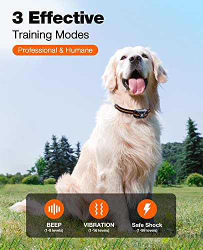 Bousnic Dog Shock Collar - 3300Ft Dog Training Collar with Remote for 5-120lbs Small Medium Large Dogs Rechargeable Waterproof e Collar with Beep (1-8), Vibration(1-16), Safe Shock(1-99) (Orange) - color: Orange