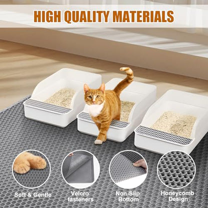 XL Cat Litter Mat - 45"x32" Extra Large, Honeycomb Double Layer Traps Litter, Washable & Urine Proof, Non-Toxic EVA for Multi-Cat Homes (Grey) - color: Grey