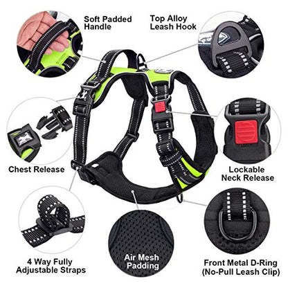PoyPet No Pull Dog Harness, No Choke Front Clip Dog Reflective Harness, Adjustable Soft Padded Pet Vest with Easy Control Handle for Small to Large Dogs(Green,XS) - color: Green, size: XS