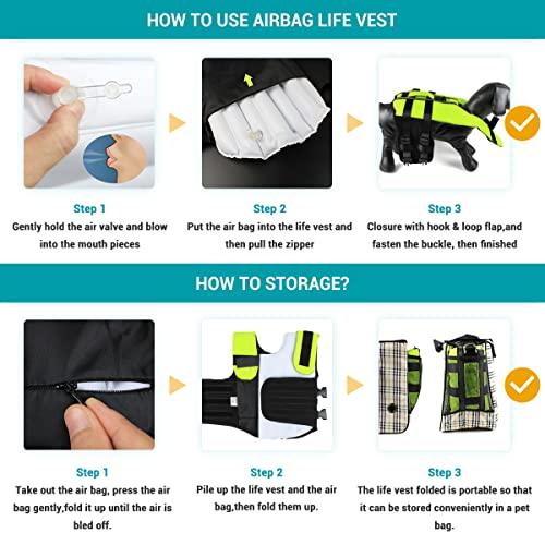 Dog Life Jacket for Small to Large Dogs, Reflective Dog Swimming Vest with D-Ring Leash, High Flotation Pet Swimsuit for Boating Swimming, Fluorescent Green M - size: Medium