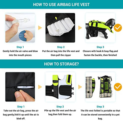 Dog Life Jacket for Small to Large Dogs, Reflective Dog Swimming Vest with D-Ring Leash, High Flotation Pet Swimsuit for Boating Swimming, Fluorescent Green M - size: Medium