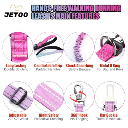 Heavy Duty Hands Free Dog Leash, 5-7 FT Reflective Adjustable Waist Dog Leash Belt with Padded Handles, Shock Absorbing Bungee and Car Seat Belt for Large Medium Dogs (Gradient Pink, XL) - color: Gradient Pink