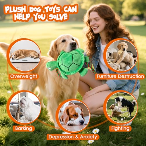 Large Turtle Dog Toys: Squeaky Dog Toys for Aggressive Chewers - Interactive Rope Tug of War Dog Toy - Puppy Chew Toy for Small/Meduim/Large Breeds - color: Dark Green