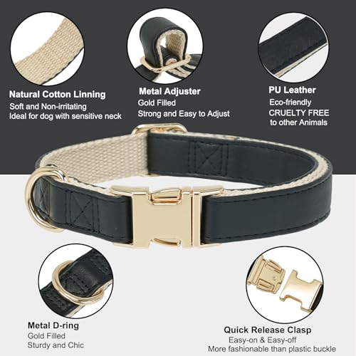 Soft Classic Leather Dog Collar Heavy Duty Padded Collars with Metal Buckle for Puppy Small Medium Dogs (Black,M) - color: Black, size: Medium