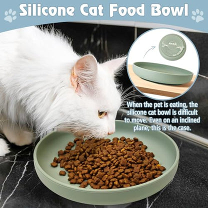Silicone Cat Bowl Non-Slip Cat Food Plate Flat Dog Bowls with Suction Cup Shallow Puppy Food and Water Dish for Small and Medium Pets (Gray Green) - color: 1 Pcs - (Gray Green)