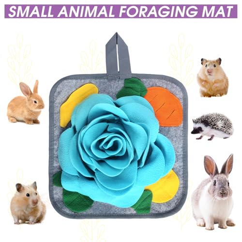 Abizoo Bunny Snuffle Mat Toy,11.8''x11.8'' Washable Skin Friendly Puzzle Fun Foraging Pad Treat Dispenser Consume Energy for Rabbit Guinea Pigs Ferrets Chinchillas Small Animal Toys Cage Supplies