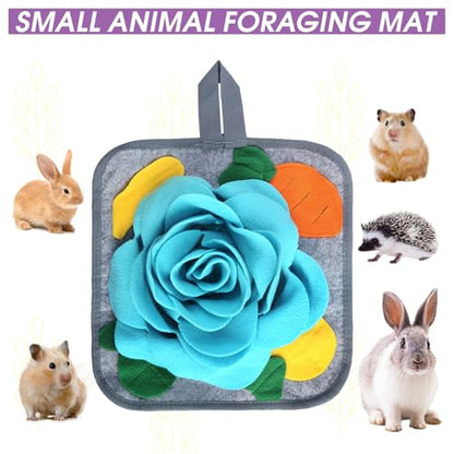 Abizoo Bunny Snuffle Mat Toy,11.8''x11.8'' Washable Skin Friendly Puzzle Fun Foraging Pad Treat Dispenser Consume Energy for Rabbit Guinea Pigs Ferrets Chinchillas Small Animal Toys Cage Supplies