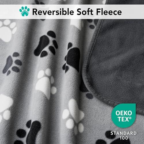 PetAmi Waterproof Pet Blanket Dog Bed Couch Cover for Furniture, Reversible Washable Soft Fleece - color: Paw Print Gray, size: Large (40x60)