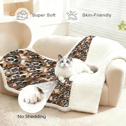 BlessLiving Boxer Dog Blanket Super Soft Cozy Reversible Fluffy Sherpa Throw Blanket for Kids Girls Adults Cute Pet Fleece Blankets White Boxer Dog Prints Mom Gifts Blankets (50 x 60 Inches) - color: Boxer Dog, size: Throw, 50 x 60 Inches
