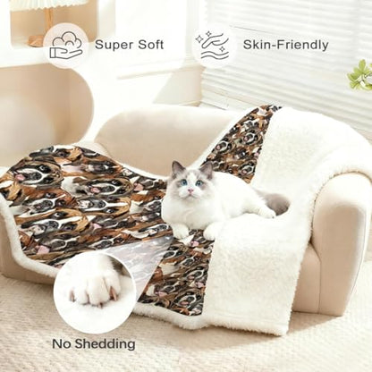 BlessLiving Boxer Dog Blanket Super Soft Cozy Reversible Fluffy Sherpa Throw Blanket for Kids Girls Adults Cute Pet Fleece Blankets White Boxer Dog Prints Mom Gifts Blankets (50 x 60 Inches) - color: Boxer Dog, size: Throw, 50 x 60 Inches