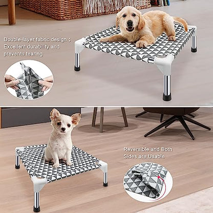 Kuntrust Elevated Outdoor Dog Bed Updated Raised Pet Cot Cooling Puppy Bed Lifted Dog Bed for Small Pets|Indoor Detachable Raised Dog Bed with Non-Slip Feet,Double-layer Cloth(S) - size: 4 sided Small