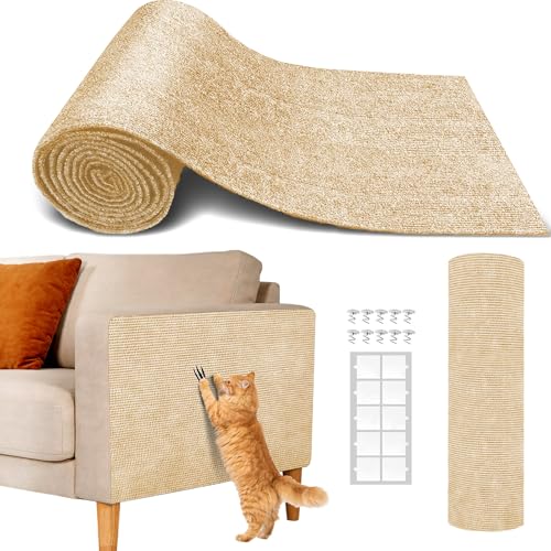 Cat Wall Scratcher Mat, Anti Cats Scratch Furniture Couch Carpet Corner Protector for Indoor, Trimmable Cat Scratching Pad Board Sofa Replacement Deterrent from Cats Claws (Khaki, 78.7x15.8In) - color: Khaki, size: 78.7x15.8Inch