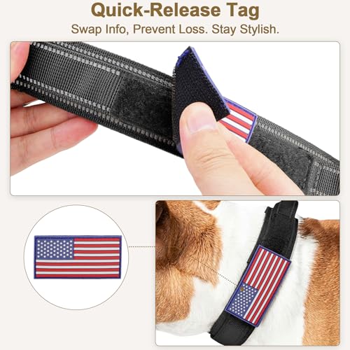 Heavy Duty Tactical Dog Collar and Leash Set, Military Training Nylon Reflective Collar with Handle Metal Buckle for Medium Large Dogs, Black, L (1 Patch Included) - color: Reflective Collar Black Set, size: L