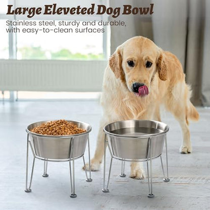 Elevated Dog Bowls for Large & Medium Dogs - Stainless Steel 64oz/8 Cup Raised Feeder with Non-Slip Base, Dual Food & Water Bowls 2-Pack - color: Raised Bowl, size: 8 Cups