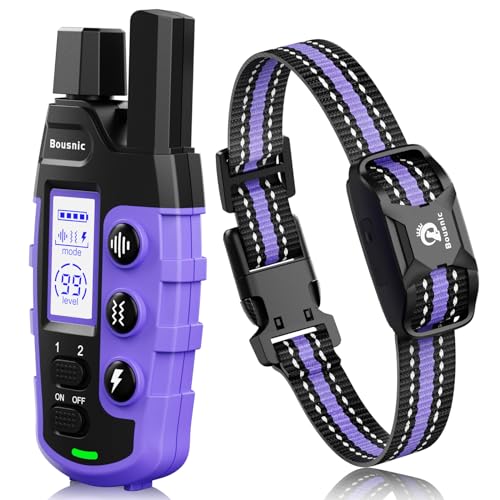 Bousnic Dog Shock Collar - 3300Ft Training Collar with Remote for 5-120lbs Small Medium Large Dogs Rechargeable Waterproof e Collar with Beep (1-8), Shake(1-16), Safe Shock(1-99) Modes (Lightpurple) - color: Purple