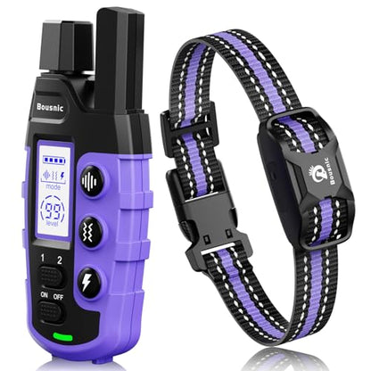 Bousnic Dog Shock Collar - 3300Ft Training Collar with Remote for 5-120lbs Small Medium Large Dogs Rechargeable Waterproof e Collar with Beep (1-8), Shake(1-16), Safe Shock(1-99) Modes (Lightpurple) - color: Purple