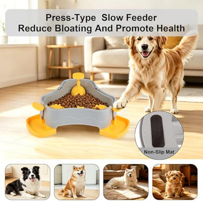 Dog Cat Treat Dispenser Slow Feeder Toy, 3-in-1 Interactive Dog Puzzle Press Toys, Dog Enrichment Toy No-Slip Interactive Brain Training Toys for Smart Dog Cats (Grey/Yellow) - color: Grey/Yellow