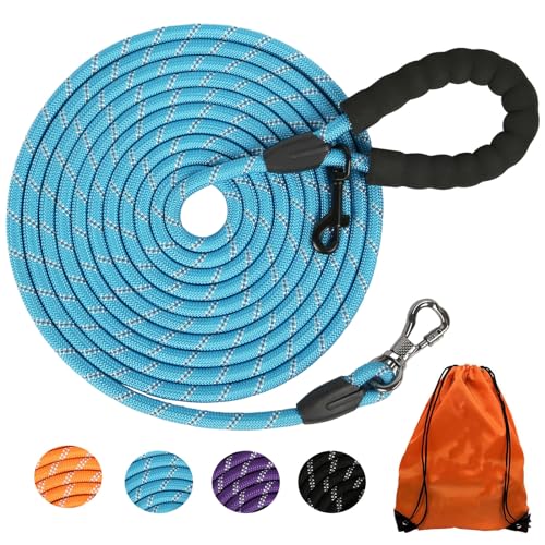 Long Dog Leash for Dog Training 16/20FT/30FT/50FT/100FT, Reflective Leash with Lockable Hook, Heavy Duty Dogs Lead Tie Out Rope for Large Medium Small Dogs Outside Walking, Playing, Camping, or Yard - color: Blue, size: 30FT*3/8 inch