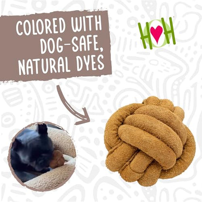 HuggleHounds Huggle-Hide Knotted Bone - Leather Dog Toys for Aggressive Chewers, Interactive for Small or Large Breeds, Tough & Durable - Knotted Leather Ball, Large - size: Large, style: Knotted Leather Ball