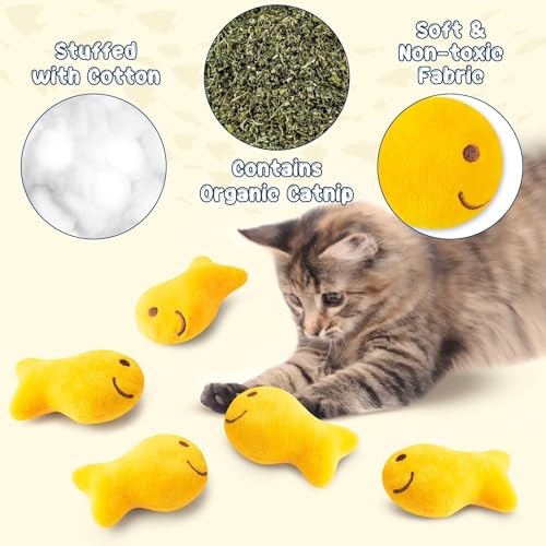 Goldfish Cracker Catnip Stuffed Toys for Cats- Pet Days 5Pcs Goldfish Organic Kittens Toys Funny Yellow Indoor Cats Chew Bite Teething Tools Kittens Birthday Gifts Interactive Pet Supplies - style: Goldfish Cracker