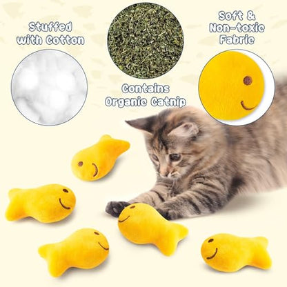 Goldfish Cracker Catnip Stuffed Toys for Cats- Pet Days 5Pcs Goldfish Organic Kittens Toys Funny Yellow Indoor Cats Chew Bite Teething Tools Kittens Birthday Gifts Interactive Pet Supplies - style: Goldfish Cracker