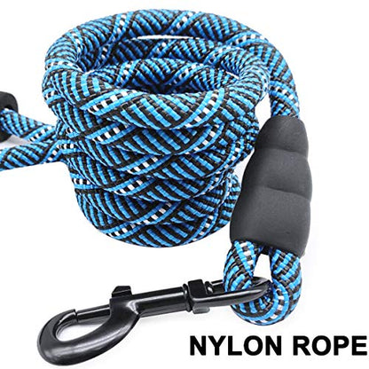 Heavy Duty Rope Dog Leash, 3/6/8/10/12/15/20/30 FT Nylon Pet Leash, Soft Padded Handle Thick Lead Leashes for Large Medium Dogs (Blue Black, 1/2" * 8') - color: blue black, size: 1/2" * 8'