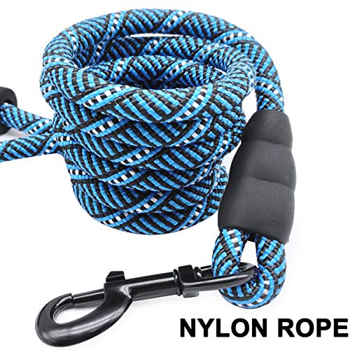 Heavy Duty Rope Dog Leash, 3/4/5/6/7/8/10/12/15 FT Nylon Pet Leash, Soft Padded Handle Thick Lead Leashes for Large Medium Dogs (Blue Black, 1/2" * 10') - color: blue black, size: 1/2" * 10'