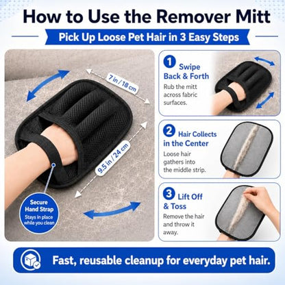 NVNAN 3 PCS Pet Hair Removal Glove and Pet Grooming Glove Kit for Cats & Dogs, Pet Hair Gloves & Dog Washing Gloves ，Reusable Magic Brush Pet Hair Remover Tool for Laundry，Carpet,Car Seat，Couch - color: Big Fabric Pet Hair Gloves+Pet Grooming Brush