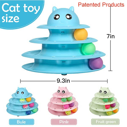 UPSKY 20 PCS Cat Toys - 3-Level Turntable Roller with Balls for Indoor Cats, Kitten Set with Teaser, Mice, Spring, and Various Ball Toys - color: B-20PCS-Blue