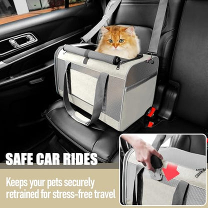 GAPZER Pet Carrier for Large Cat 20 lbs+ / Soft Sided Small Dog 12 Pounds Travel Crate Top Load/Collapsible Kitty Carry Bag Big Kitten Mesh/Sturdy Animal Transport cage Kennel Long Trips Beige - color: Beige
