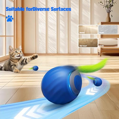 2 Pcs Speedy Tail, Interactive 2.0 Cat Toy Ball for Indoor, Automatic Speedy Sprint Balls and Chirping Ball, Self Play Hunting Rolling Kitty Kitten Catnip Exercise Toys - color: Blue+Pink